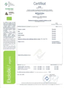 Medeni Studenec Čebelarstvo Meteklo EKO Certifikat 2020-2021
